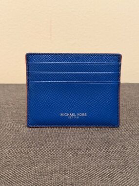 Michael Kors Blue Leather Card Holder Wallet Slim Credit Card Case Pocket Wallet